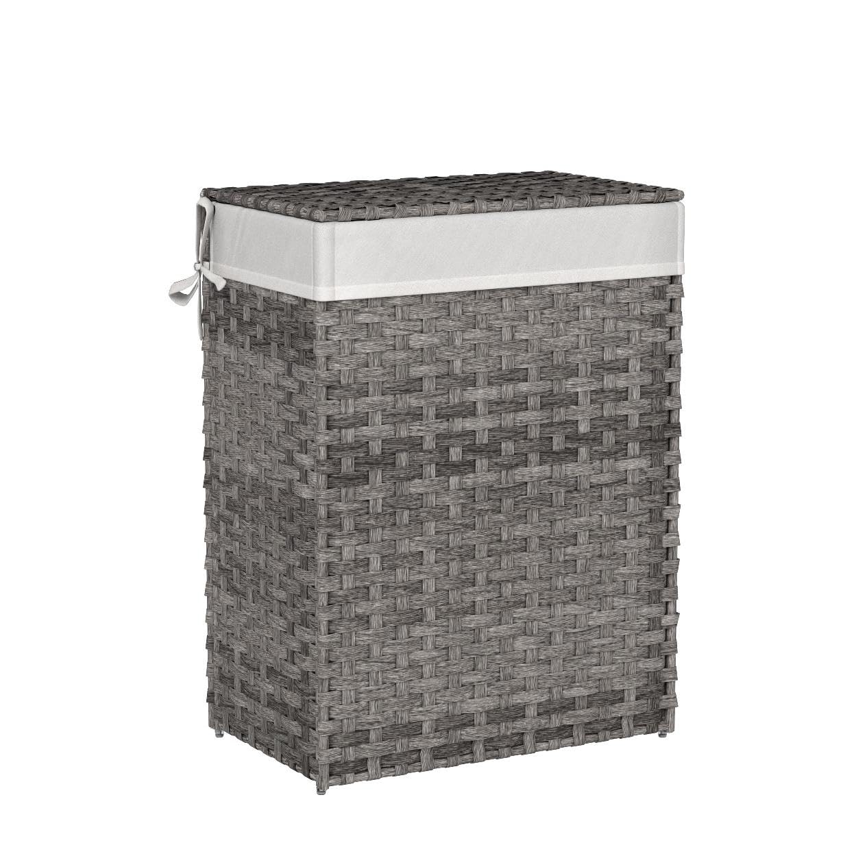 SONGMICS Laundry Hamper with Lid, 23.8 Gallon (90 L) Synthetic Rattan Clothes Laundry Basket with