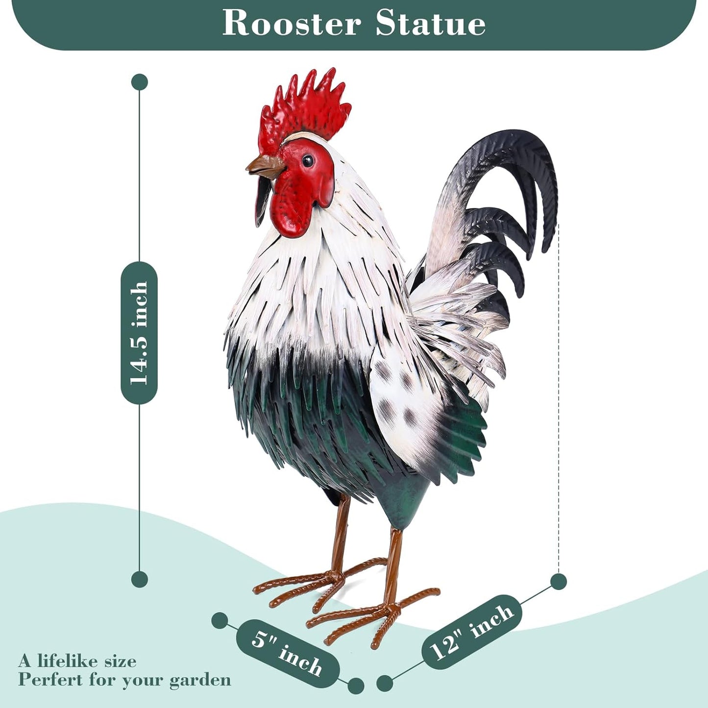 Rooster Garden Statue Sculpture Metal Chicken Yard Decor Outdoor Figurines Patio Backyard Decoration