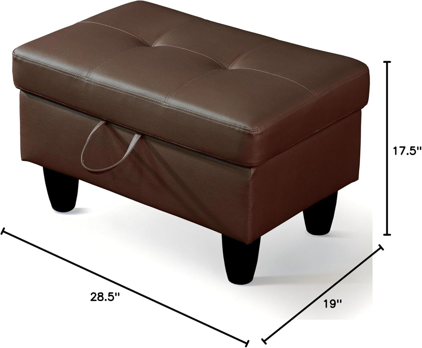Ottoman Rectangular Storage Ottoman Bench, Faux Leather Footrest, Coffee Table, Stool Footstool with Hinged Lid for Living Room, Bedroom, Entryway, Brown, 28.5"x19"x17.5"