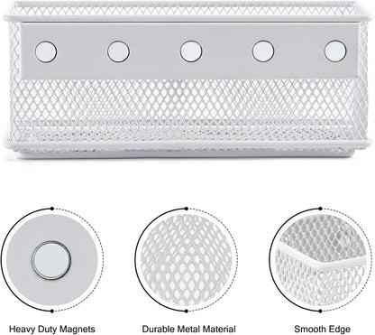 6.29"x2.28"x2.48" Magnetic Basket for Whiteboard White Magnetic Basket for Fridge Magnetic Organizer Holder with 5 Strong Magnets Magnetic Holder for Refrigerator Locker