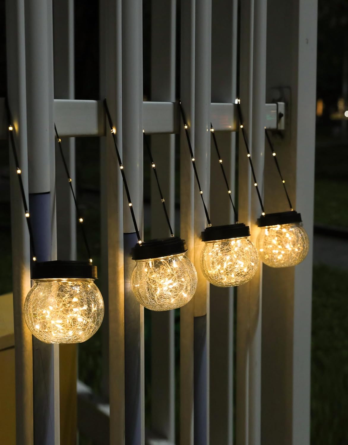 PARTPHONER Solar Lantern Solar Lights Outdoor Waterproof 2-Pack, Solar Powered Hanging Lights Cracked Glass Hanging Globes for Christmas Decoration, Shepherd Hook, Garden Tree Ornaments