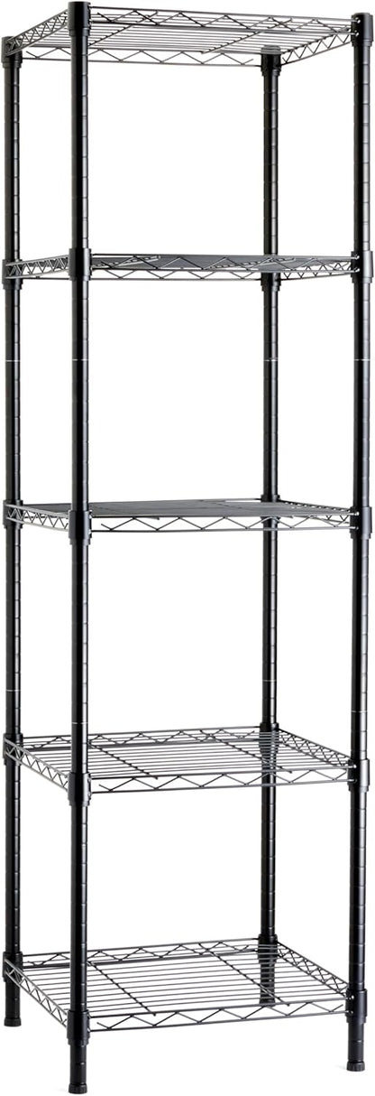 Amazon Basics 5-Shelf Tower Adjustable Storage Shelving Unit, Black, 16 D x 16 W x 54 H in