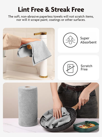 Fantasticlean Microfiber Cleaning Cloth Roll -90 Pack, Tear Away Microfiber Towels, 12" x 12", Reusable, Washable, Scratch Free, Ultra Absorbent Dish Rags for Car, Home, Garage or Shop (Grey)