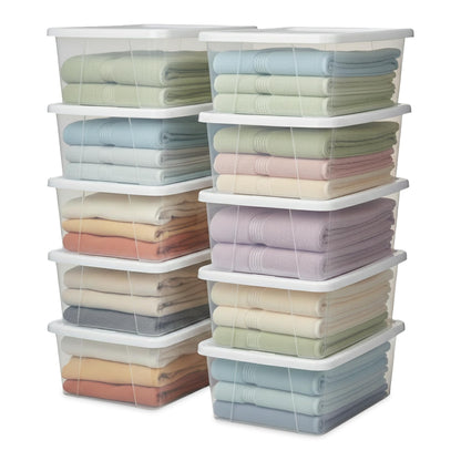 HOMZ Clear Plastic Storage Bins w/Snaplock Lids, 6 Qt, White, 10 Pack