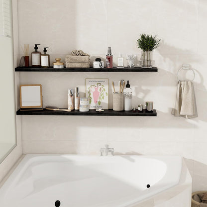 Floating Shelves for Wall, 48 Inch Floating Shelves for Home Decor, Wall Mounted Rustic Wood Shelves, Bathroom, Hanging Deep Shelf for Bedroom, Living Room, Kitchen (Black, Set of 2)