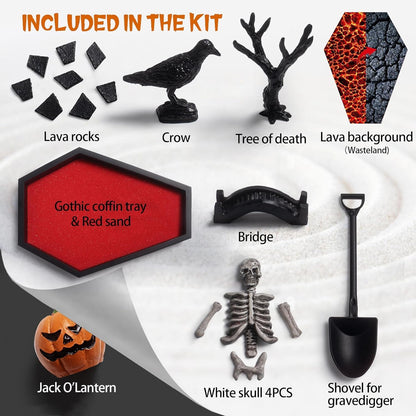 Coffin Zen Garden for Desk 7" x 9" Mini Zen Garden Kit Accessories for Office Coffin Spooky Decor Tray Gifts Gothic Decor Gift for Man Women