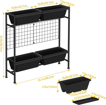 Raised Garden Beds Outdoor Elevated Garden Planter Boxes with Trellis and Legs Standing 32.4" Flowers Beds Herbs Vertical Planters for Small Climbing Plant Vegetables Patio Balcony, Black