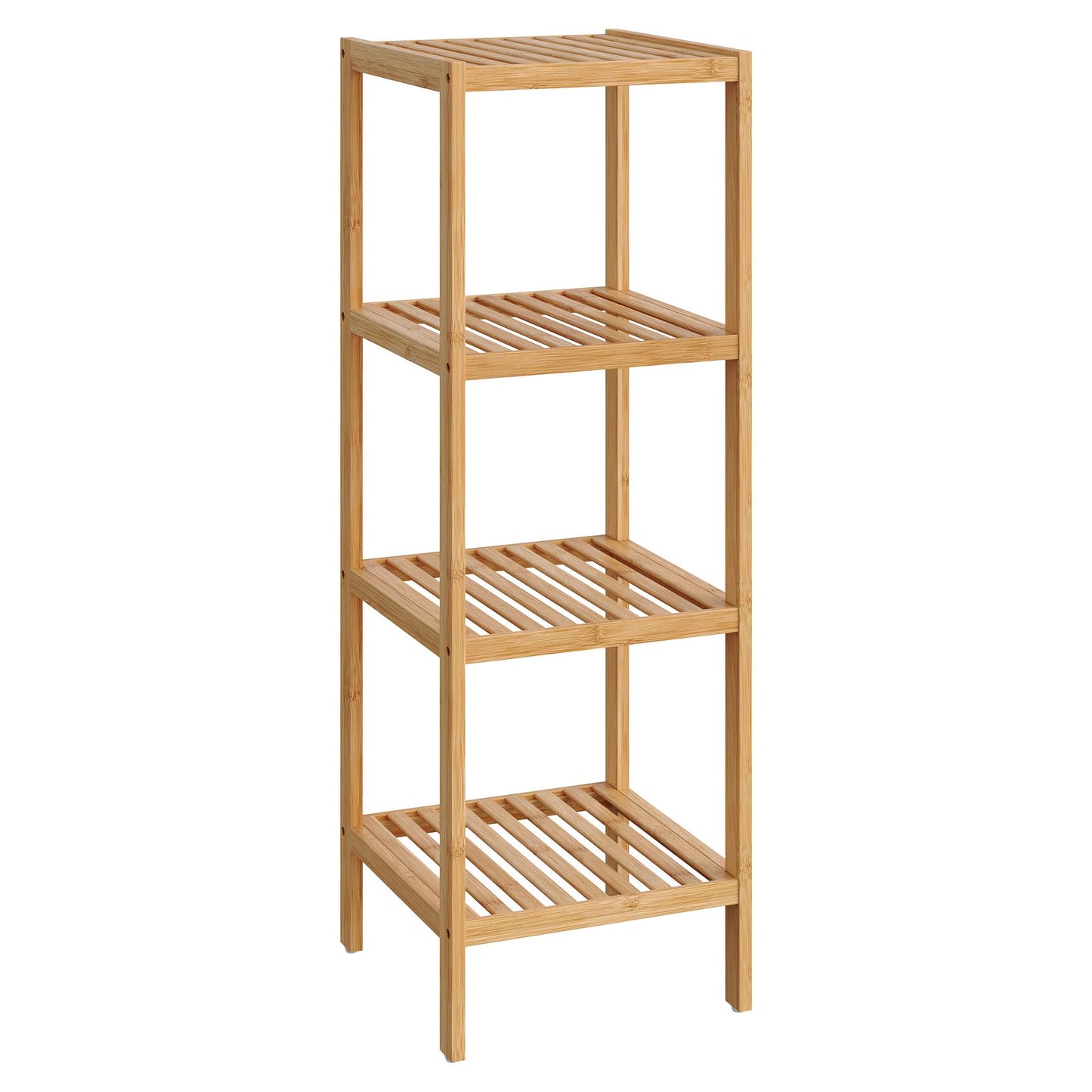 SONGMICS 4-Tier Bamboo Shelf, Narrow Bathroom Shelf, Standing Towel Rack, Corner Rack, for Kitchen