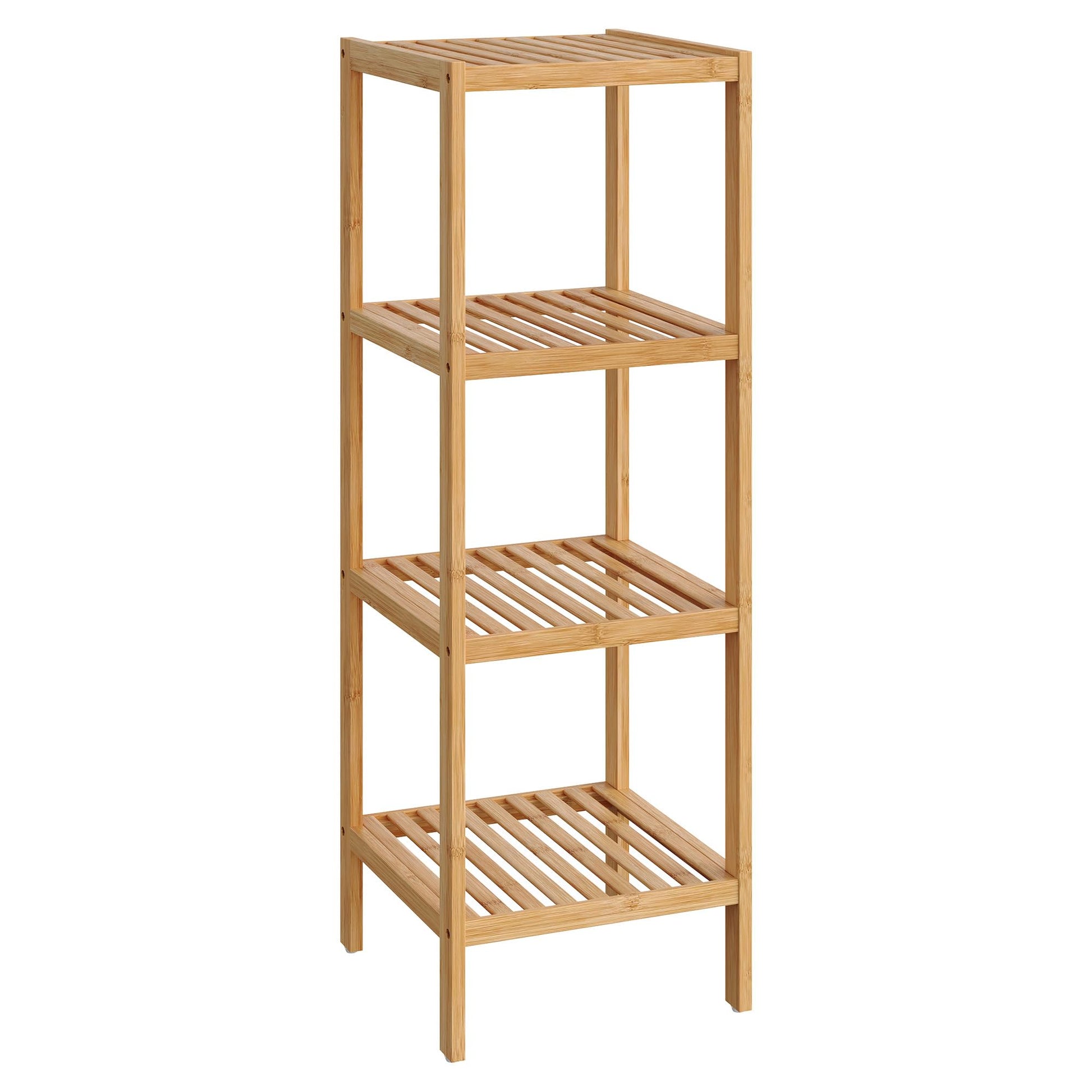 SONGMICS 4-Tier Bamboo Shelf, Narrow Bathroom Shelf, Standing Towel Rack, Corner Rack, for Kitchen