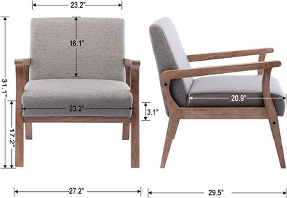 Upholstered Recliner Chair Mid Century Modern Accent Chair Comfy Fabric Armchair Indoor Corner Chair with Wood Frame for Bedroom Living Room Sitting, Grey