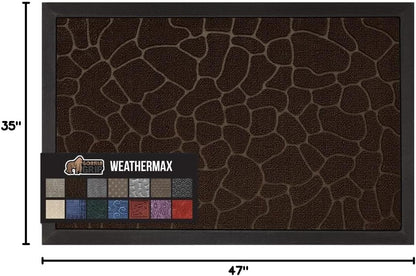 GORILLA GRIP 100% Waterproof All-Season WeatherMax Doormat, 47x35, US Designed Natural Rubber, Stain and Fade Resistant, Low Profile Indoor Outdoor Door Mats, Easy Clean Patio Mat, Dark Brown Pebble