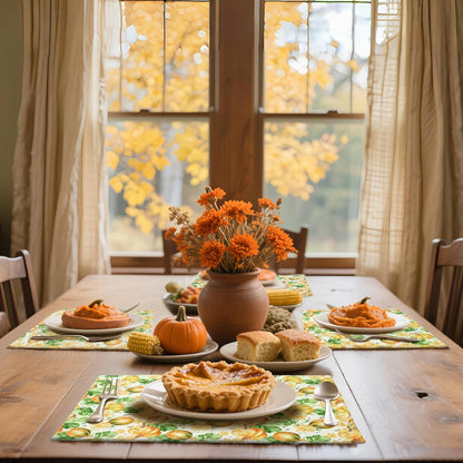 MANSPHIL Orange Pumpkin Placemats Set of 4 for Fall Theme Thanksgiving Decor - Farmhouse Cloth Cotton Faux Linen Table Place Mats for Dining Kitchen Washable - 13x19 Inch