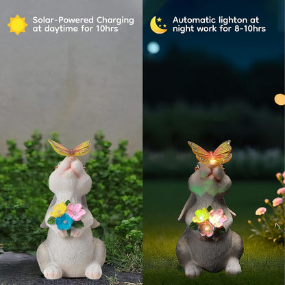 Solar Bunny Statues Light for Garden - Color-Changing Rainbow LED Butterfly,Rabbit Figurine Decor Auto On/Off,Easter Gifts for Yard Balcony & Patio Ornaments (Colorful Light)