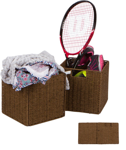 Trademark Innovations 10.5" Woven Storage Cube Basket Bin with Iron Wire Frame - Set of 2