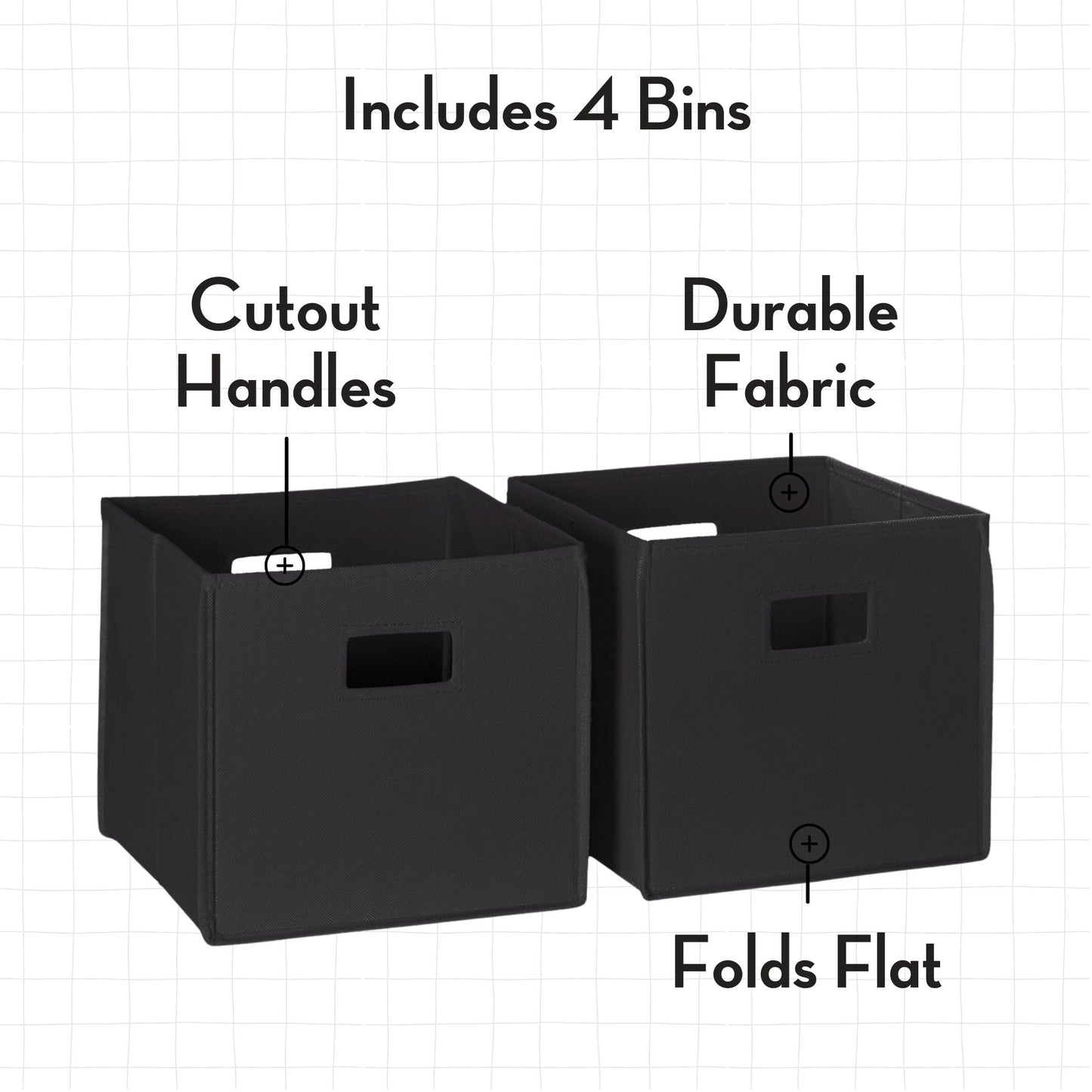 RiverRidge Folding Storage Bins - 4-pack of 10in Tall Black Cubes