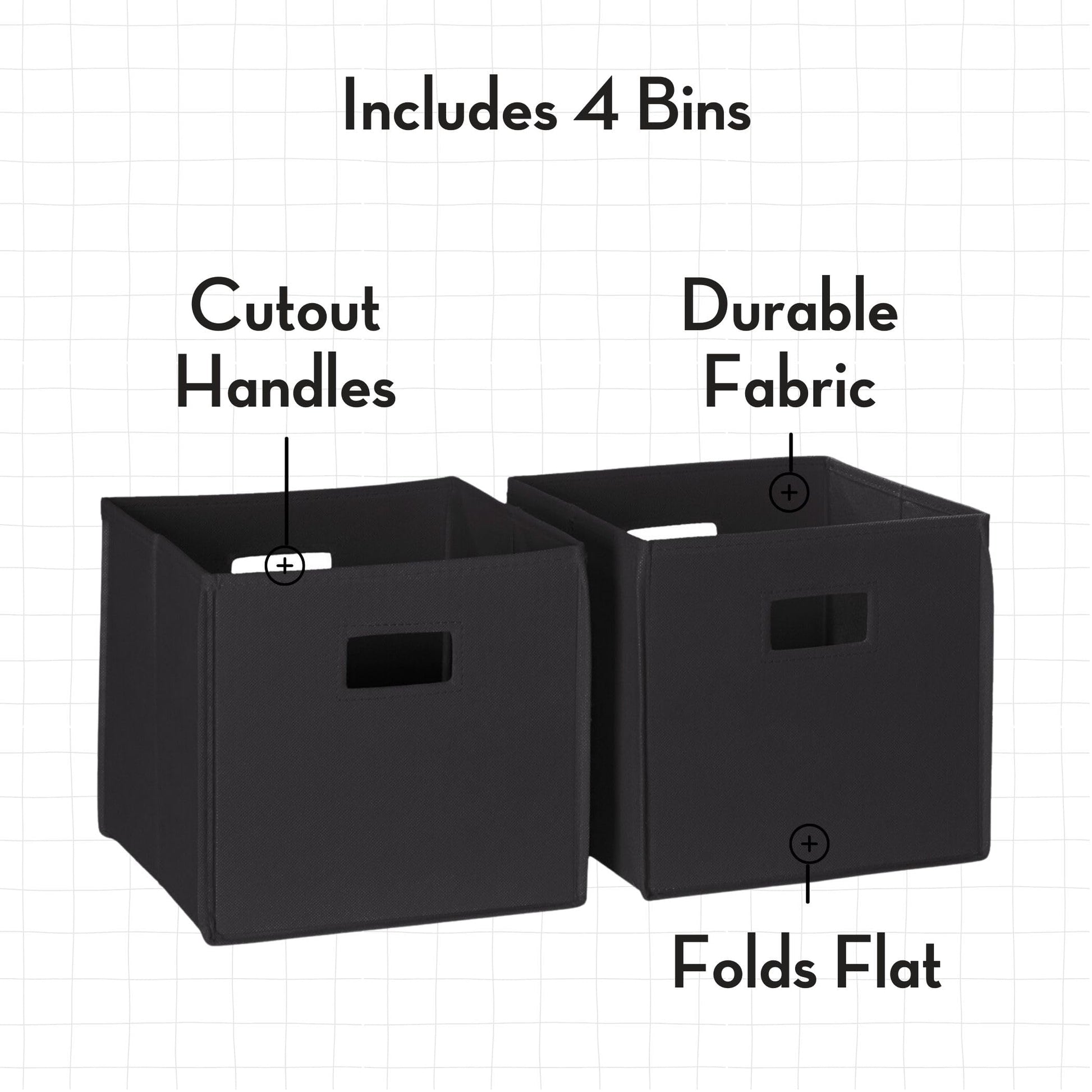 RiverRidge Folding Storage Bins - 4-pack of 10in Tall Black Cubes