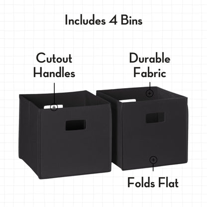 RiverRidge Folding Storage Bins - 4-pack of 10in Tall Black Cubes