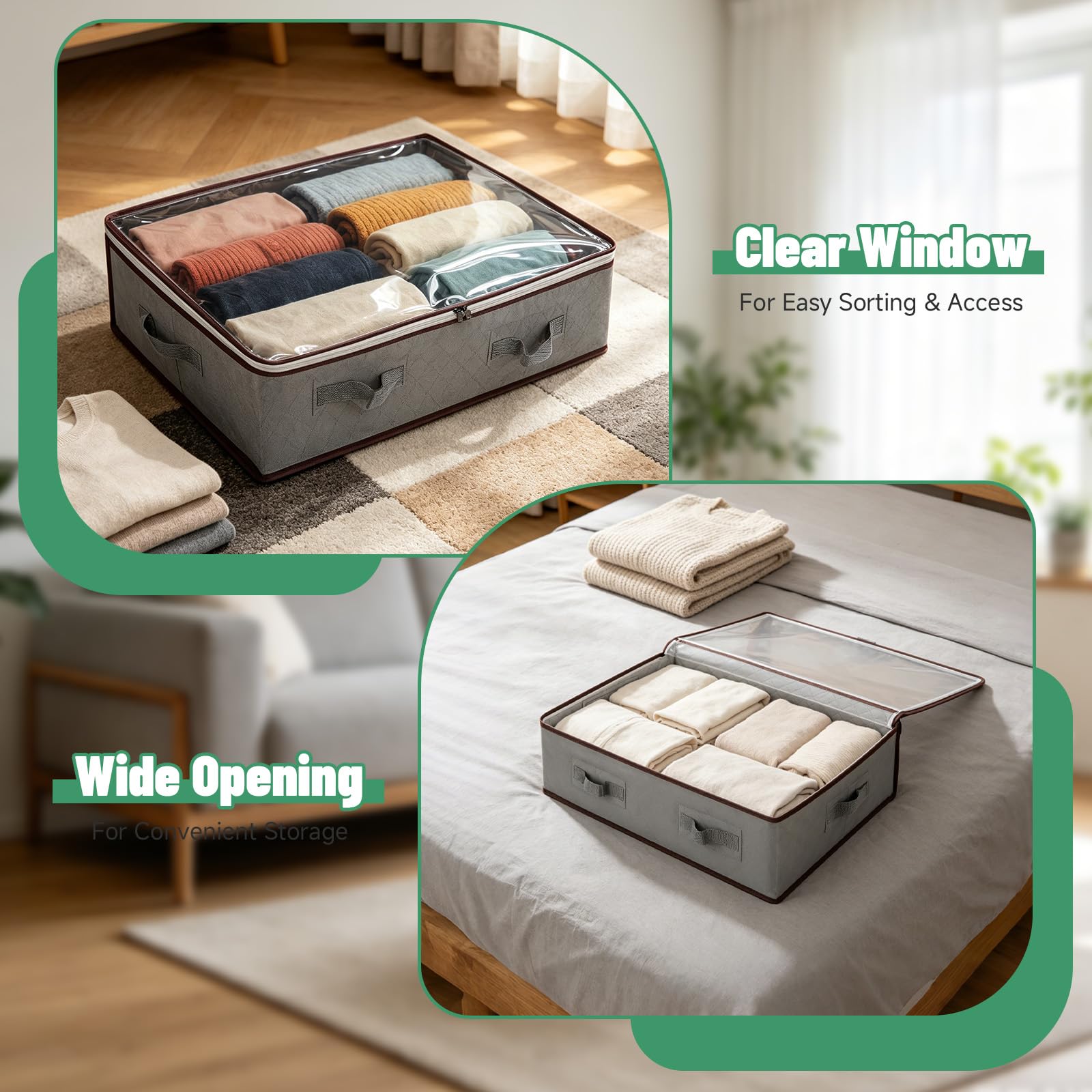 Pterying 6 Pack Under Bed Storage Containers with Transparent Clear Window