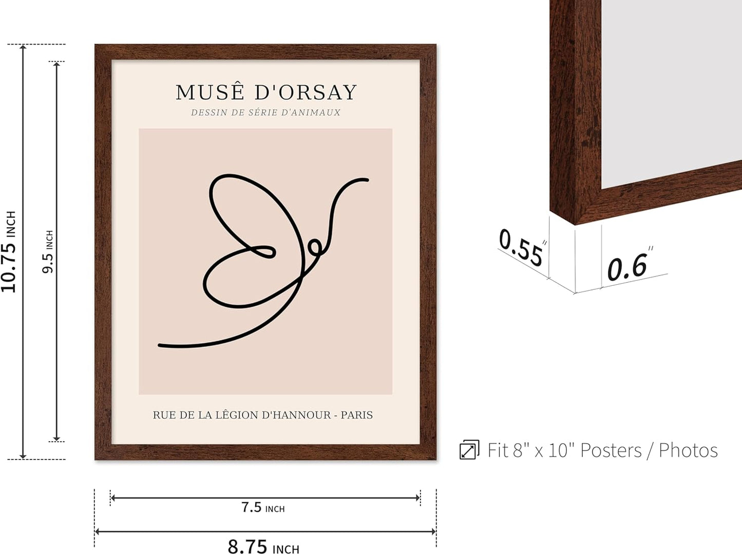 Poster Master Vintage Poster - Retro One Line Butterfly Drawing Print - Butterfly Line Art - Minimal Gift for Him, Her, Animal Lover - Abstract Decor for Home, Office, 11x14 Brown Framed