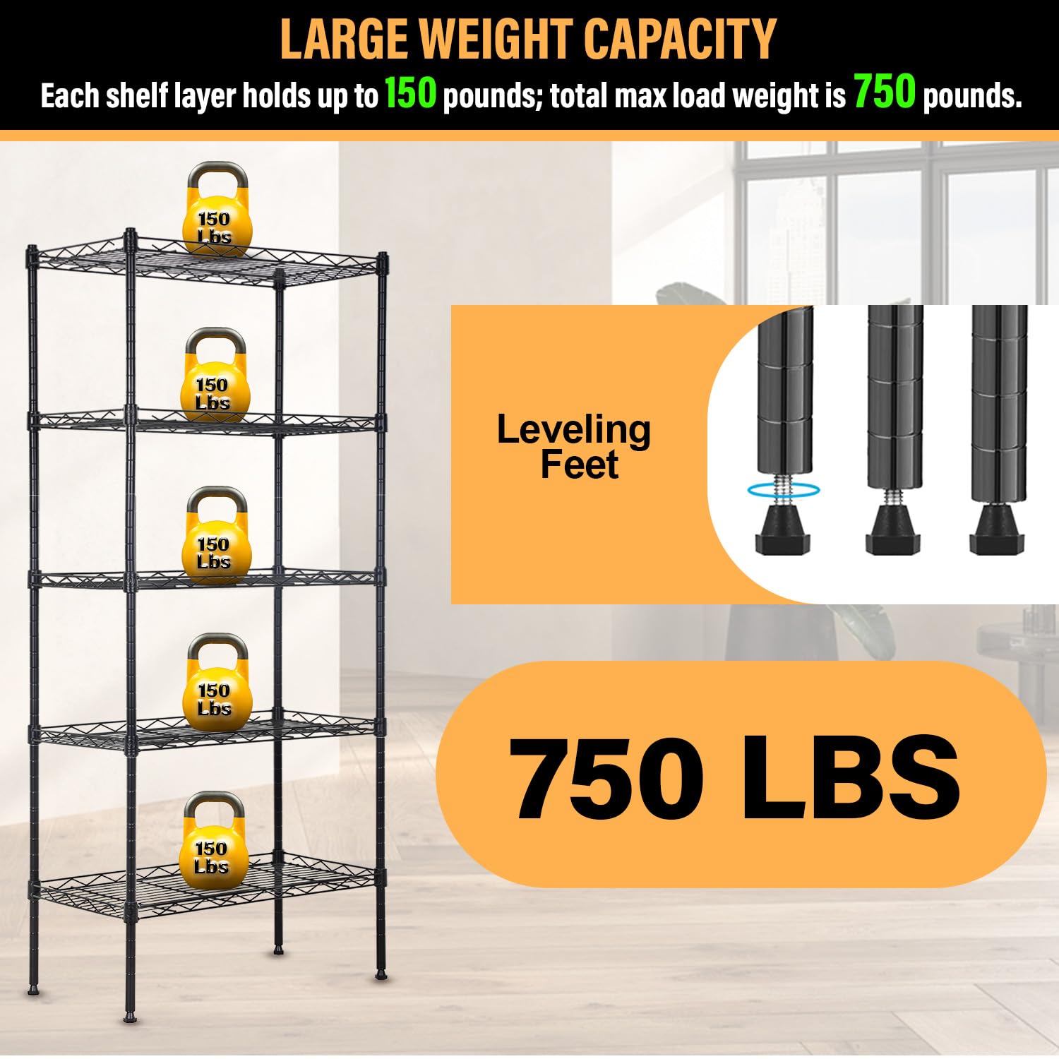 5-Tier Shelves Height Adjustable Storage Shelves Shelving Unit 11”Dx21”Wx48”H Wire Shelving NSF