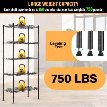 5-Tier Shelves Height Adjustable Storage Shelves Shelving Unit 11”Dx21”Wx48”H Wire Shelving NSF