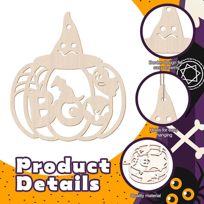 24 PCS Unfinished Wooden Halloween Crafts,Pumpkin Shaped Hanging Ornaments DIY Wood Craft Cutouts for Halloween Party Decor (Hollow Pumpkin)