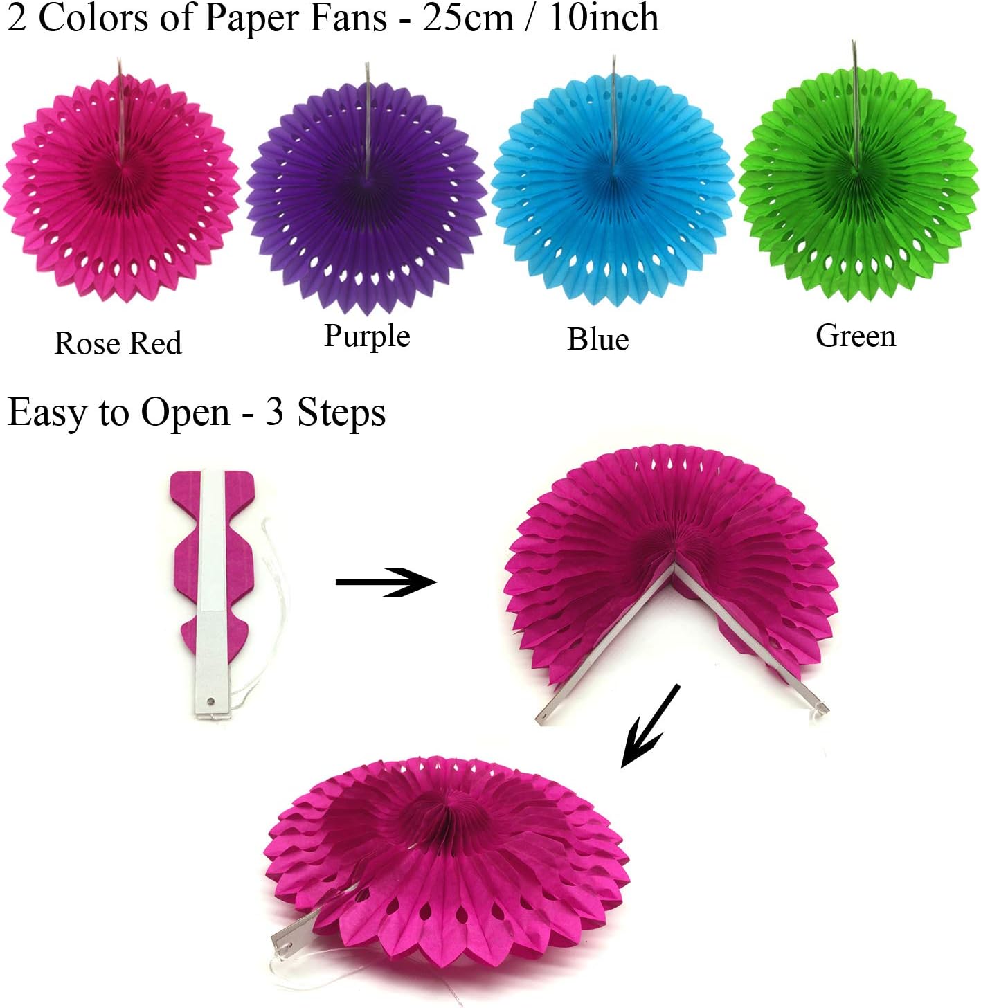 ZERODECO Party Decoration, 21 Pcs Multi-color Hanging Paper Fans, Pom Poms Flowers, Garlands String Polka Dot and Triangle Bunting Flags for Birthday Parties, Wedding Décor, Fiesta or Mexican Party