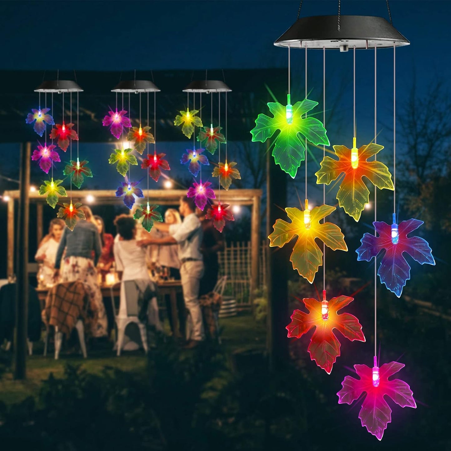 Toodour Solar Wind Chimes, Color Changing Maple Leaf Wind Chime, LED Mobile Wind Chimes, Waterproof Outdoor Wind Chime Lights for Garden, Patio, Party, Window, Thanksgiving