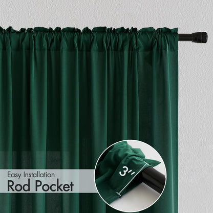 MIULEE Hunter Green Privacy Sheer Curtains That Let Light in 63 Inches Long Non-See-Through Semi Sheer Curtain Light Filtering Window Christmas Drapes for Living Room Bedroom 2 Panels Set 42 X 63