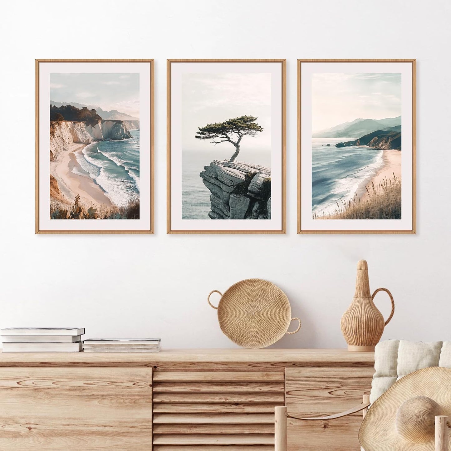 Celestdeco Amalfi Coastal Seascape Framed Canvas Wall Art Set, Summer Ocean Wall Decor, Southwestern Beach Wall Painting, Ocean Seascape Art Prints for Living Room, Bedroom, Dining Room - 24"x36"x3