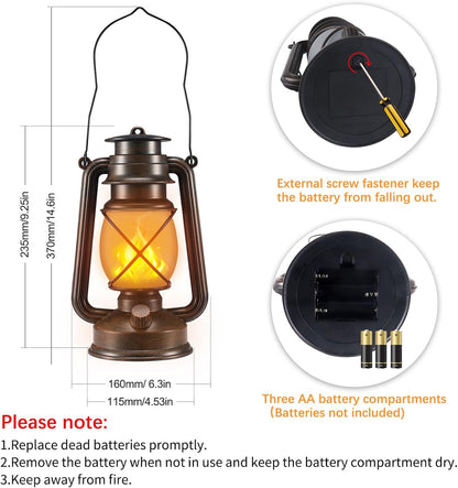 Battery-Powered 2 Modes Lighting LED Vintage Lanterns Decorative Outdoor & Indoor, 2 Pack Bronze Lights with Dancing Flame, Waterproof Remote Control Retro Lanterns Decor for Room,Garden,Porch