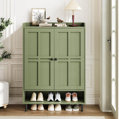 ComfyCorner Shoe Cabinet with Cross Molding Doors, 6-Tier Storage, Green