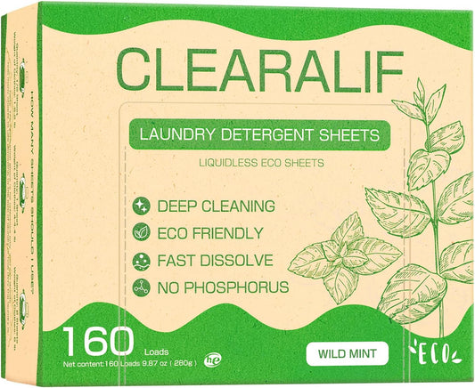 Laundry Detergent Sheets Up to 160 Loads, Wild Mint - Great For Travel,Apartments, Dorms,CLEARALIF
