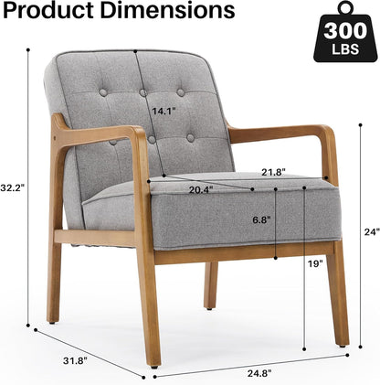 Linen Accent Chair Set of 2, Mid Century Modern Chair for Living Room, Upholstered Comfy Lounge Armchair with Solid Wood Frame, Reading Side Chair for Bedroom,105°Ergonomic Comfort, Grey