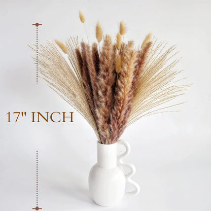 Natural Dried Pampas Grass Decor, Brown Pampas Grass， Bunny Tails Dried Flowers, Reed Grass Bouquet for Wedding Boho Flowers Home Table Decor, Fall Decor，Rustic Farmhouse Party (100 in Total )