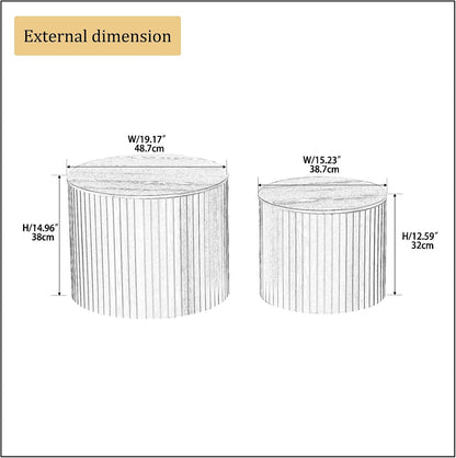 Round Coffee Table with Storage,19.17" Nesting Coffee Table Set of 2, Modern Accent End Table Set for Living Room, No Assembling, Side Table for Apartment,Office,Dorm (Walnut)