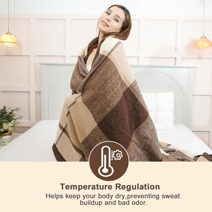 YOUR MOON 100% Pure Wool Queen Size, Australian Organic Natural Wool Blankets, Hypoallergenic Blanket for Bed, Medium Weight(Coffee, 90 * 90)