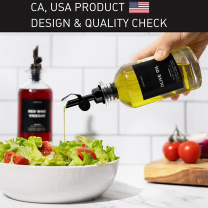 Olive Oil Dispenser Bottle For Kitchen With Silicone Tray & 40 Labels, Soy Sauce Dispenser, Coffee Syrup Dispenser, Olive Oil Bottles Set Of 2, Black