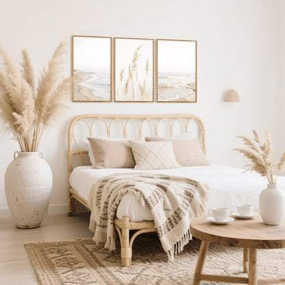 HPNIUB Modern Beach Artwork Seascape Wall Art, Seaside Framed Painting Reed Pathway Picture, Minimalist Neutral Coastal Landscape Wall Decor for Living Room,Bathroom -16'' x24'' x3