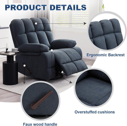 Oversized Recliner Chair, 360° Swivel Rocker Recliner for Big Man, Extra Wide Manual Recliner, Overstuffed Soft Rocking Sofa Chair, Overstuffed Soft Rocking Sofa Chair for Living Room(Grey)