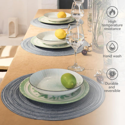 AHHFSMEI Round Braided Placemats Set of 6 Round Table Mats for Dining Tables Natural Woven Heat Resistant Place mats 15 Inch (Teal)