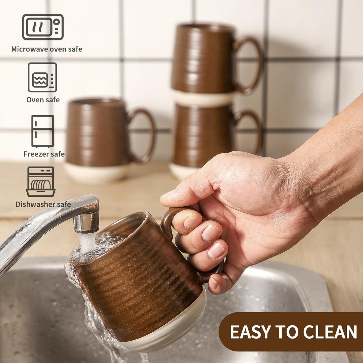 Hasense 15 Ounce Porcelain Coffee Mugs Set of 4 with Large Handle Perfect for Coffee, Tea, Milk, Chocolate and Latte, Unqiue Glaze Ceramic Coffee Cups Set for Man and Woman, Colorful