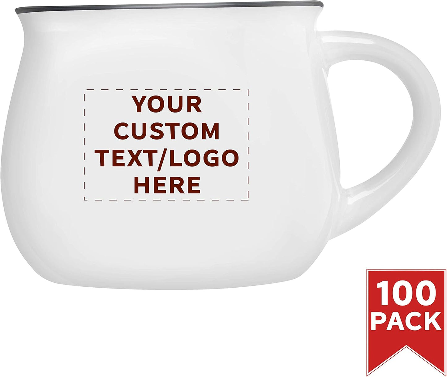 Custom Glazed Campfire Coffee Mugs 12 oz. Set of 100, Personalized Bulk Pack - Perfect for Coffee, Tea, Espresso, Hot Cocoa, Other Beverages - White