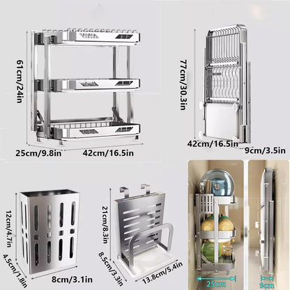 Dish Drying Rack with Drain Board - Rustproof Stainless Steel Dish Rack with Utensil Holder,Dish Racks for Kitchen Counter Over Sink,Over-Sink Drying Rack(Countertop,Third Floor)