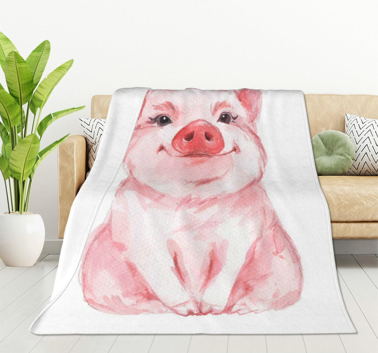 HGOD DESIGNS Lovely Pink Pig Watercolor Blanket, Super Soft Pig Throw Blanket 40"x50" Blanket for Bed Couch Chair Fall Winter Camping Living Room Office