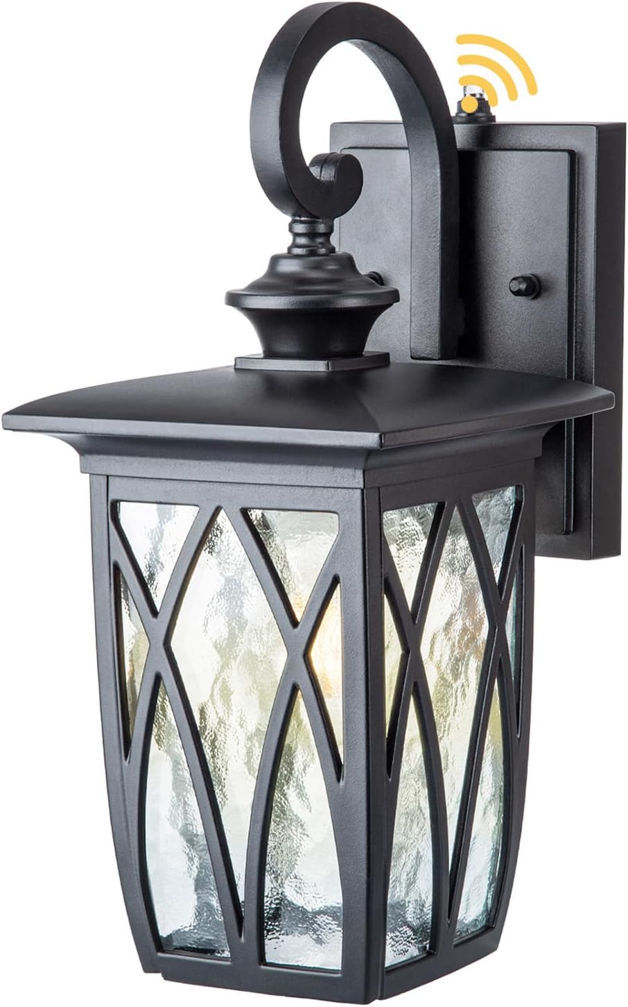 JYZ Dusk to Dawn Outdoor Wall Lantern, Craftsman Style Large Exterior Sconce Light with Water Ripple Glass, Traditional Porch Light Fixture Wall Mount Lamp for Front Porch Doorway Garage Patio Garden