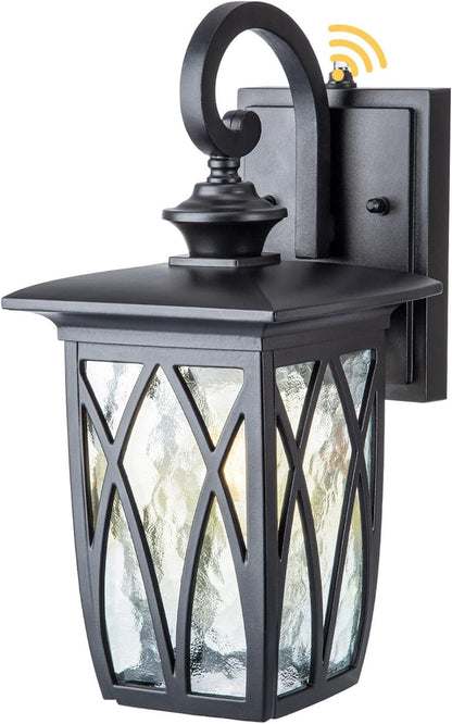 JYZ Dusk to Dawn Outdoor Wall Lantern, Craftsman Style Large Exterior Sconce Light with Water Ripple Glass, Traditional Porch Light Fixture Wall Mount Lamp for Front Porch Doorway Garage Patio Garden