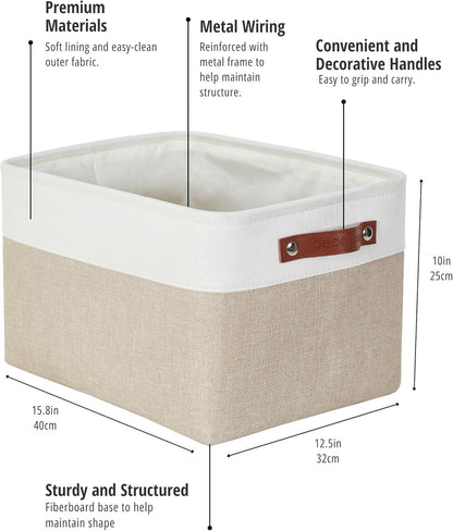 DECOMOMO Storage Baskets for Shelves - Fabric Closet Organizers and Storage Bins, Perfect Baskets for Organizing Closet Toys Nursery (Beige and White, XL - 3 Pack)