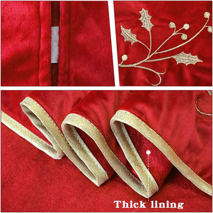 36 Inches Christmas Tree Skirt, Classical Velvet Fur Plush Red Tree Skirt, Xmas Tree Skirts for Merry Christmas Party Rustic Vintage Christmas Tree Decorations