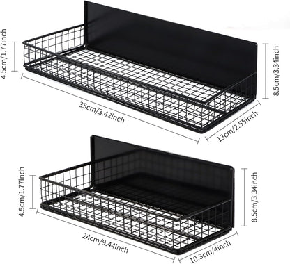 Magnetic Storage Basket, Magnetic Shelf for Fridge,Magnetic Spice Rack Wire Mesh Magnetic Organizer Holder Accessories for Office Kitchen Classroom Storage, Black-Short, Large x1&Small x1 Set of 2